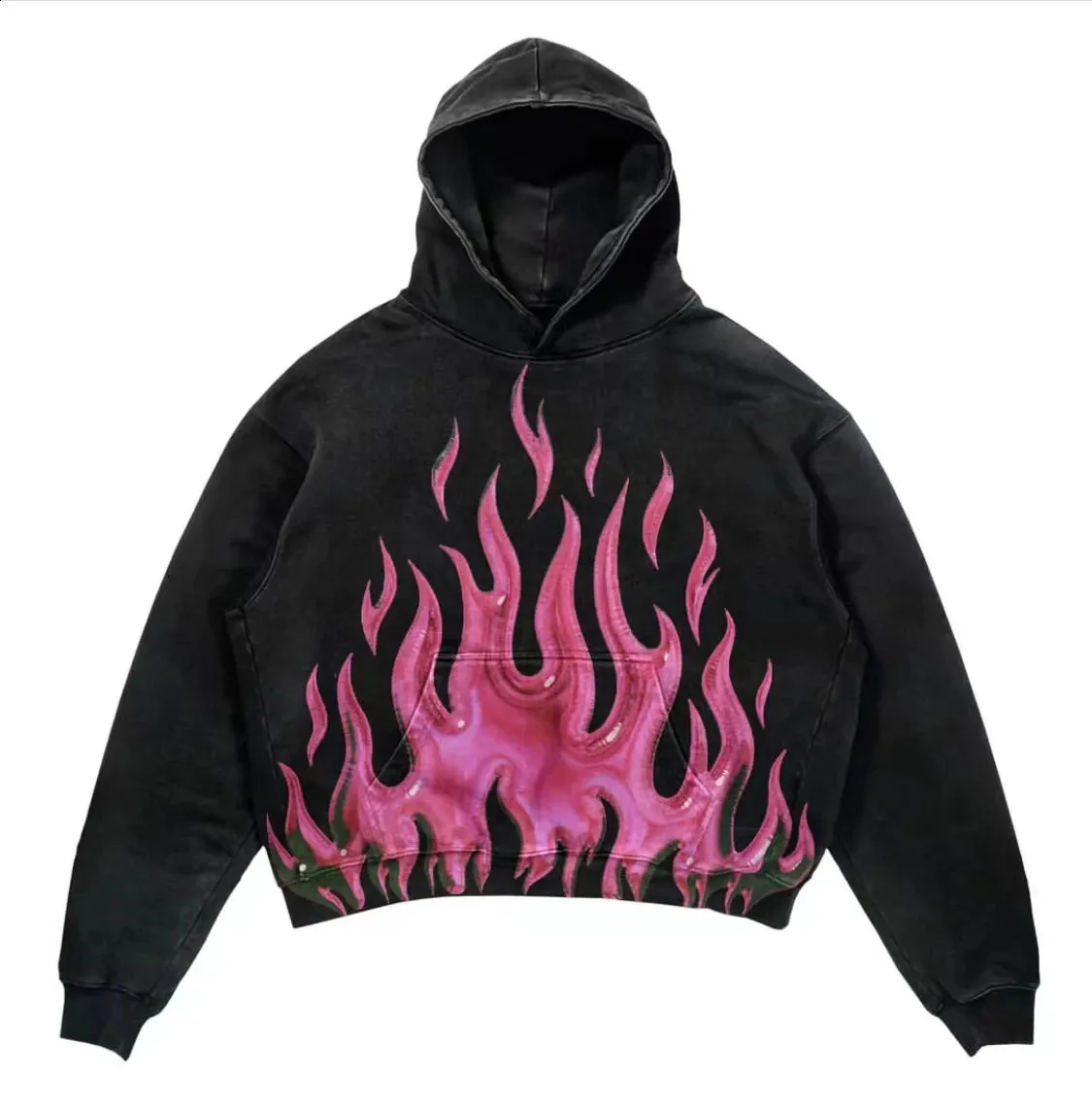 DHgate.com:Y2K Retro Flame Skull Printed Hooded Sweatshirt