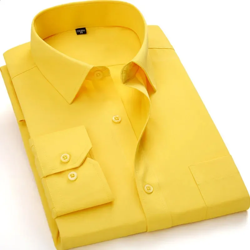 J.VER Men's Stretch Wrinkle-Free Dress Shirt - Solid Yellow, Long Sleeve, Regular Fit, Medium - View #7
