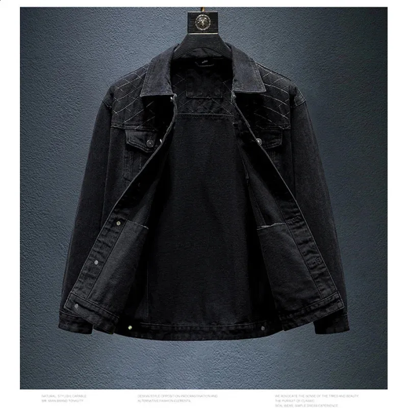 ジャケット・アウター Denim Embroidered Soutien-collar Coat Embroidered Denim Jacket - Mandarin Collar, Street Style