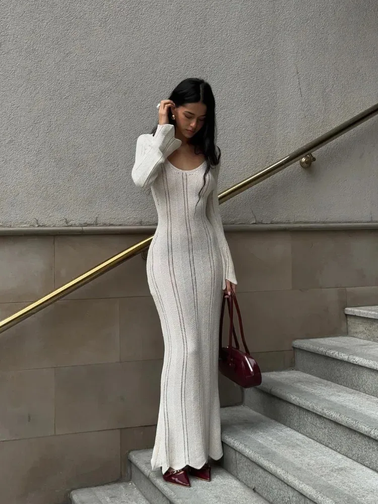 Knit Midi Sweater Long White Knit Dress White Backless Knit Maxi Dress   Gabi Swimwear