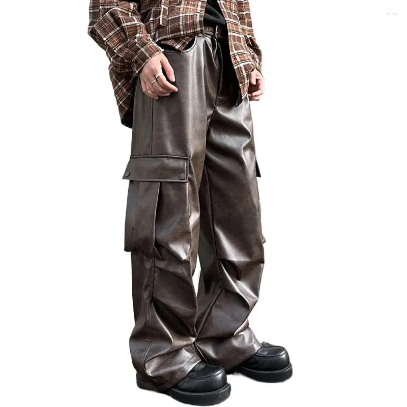 Mens Leather Leather Cargo Pants Mens Loose Fit, Wide Leg Mens Leather Leather Cargo Pants Mens Loose Fit, Wide Leg