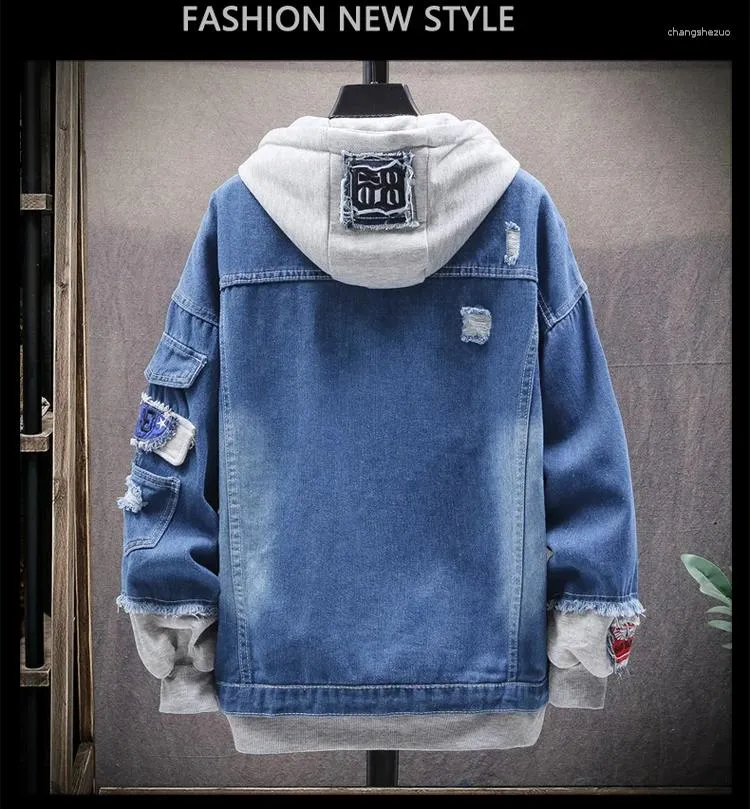 Mens Slim Fit Denim Hooded Jean Jacket With Hoodie Trendy
