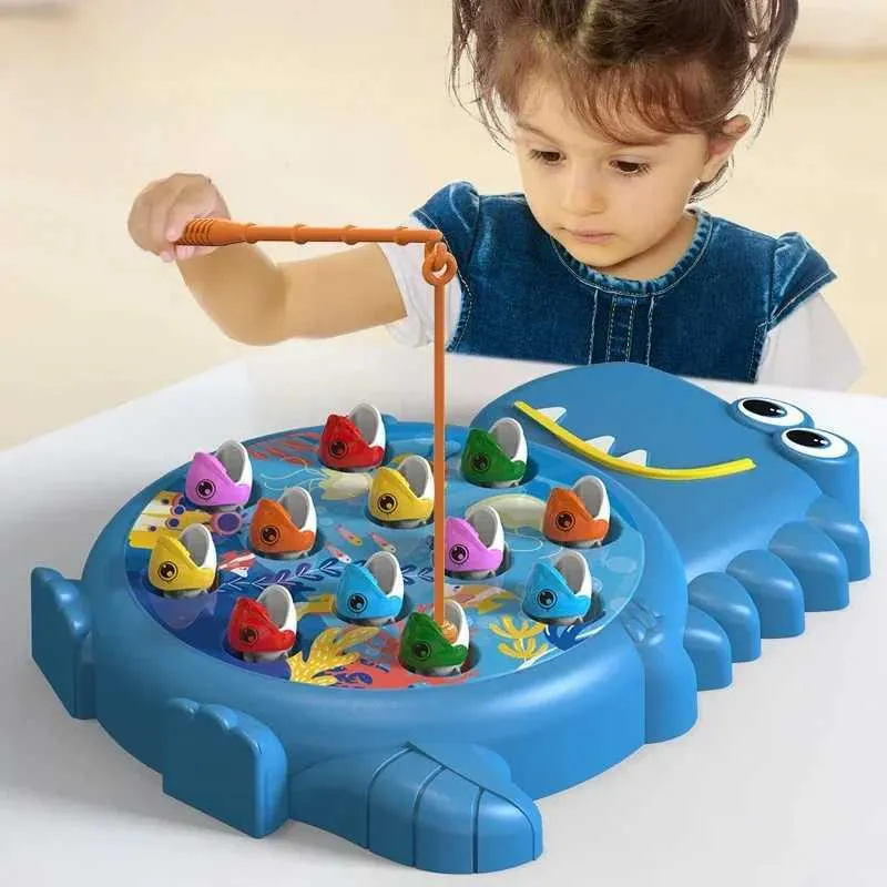 dinosaur fishing pole SHNRASAR Game Toy and Rod Fish Board Rotating with Music Fine Motor Skill Training Birthday Gifts for Children Kids Toddlers Boys Girls 3+ Toys & Games with the Jurassic World fishing kit Fishing Arcade Game Green Dinosaur