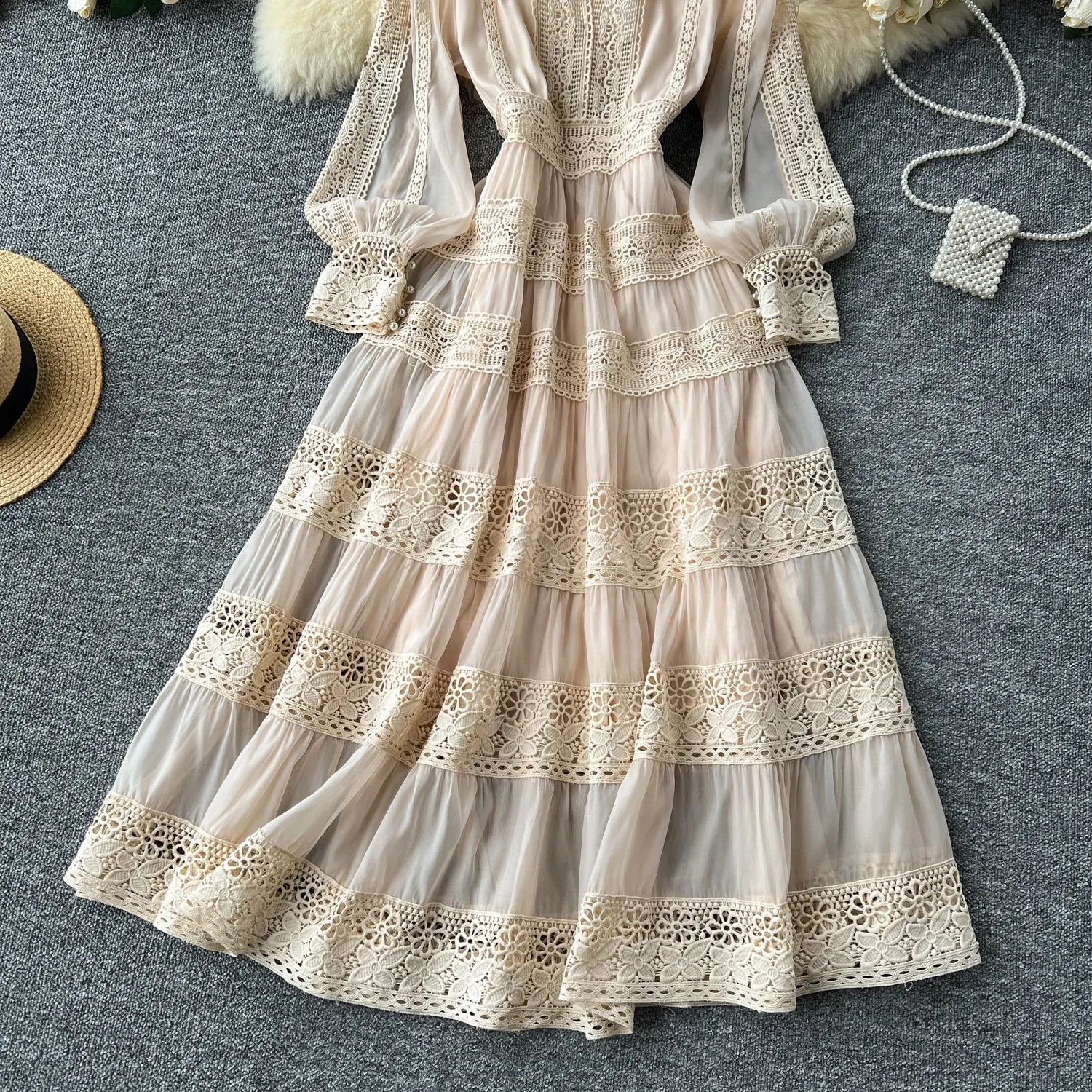 Vintage Lace Patchwork Dress - Womens A-Line Summer Dress