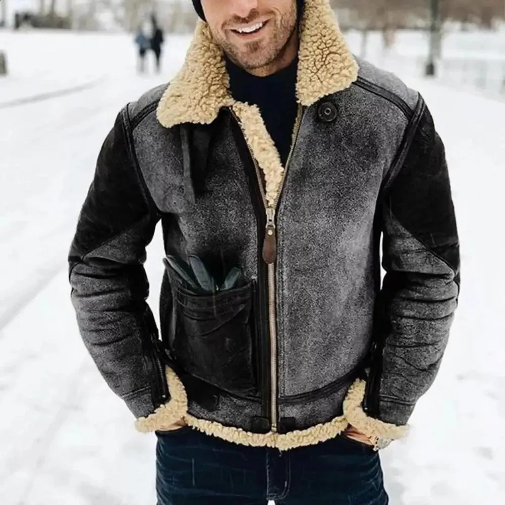 Men Winter Lapel Jacket Warm Bodywarmer Outwear Fleece Corduroy Lined