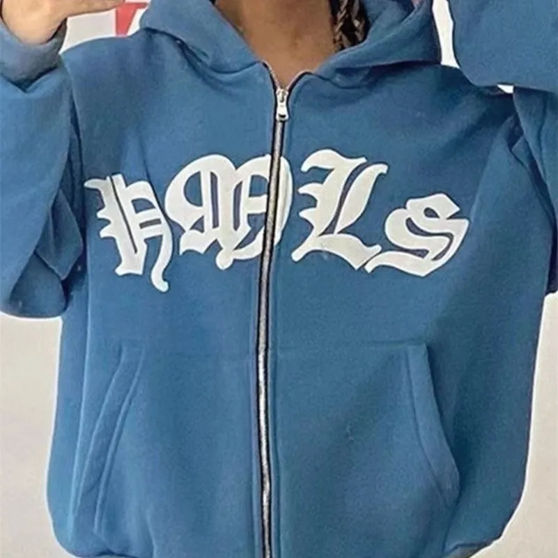 Oversized Y2K Zip Up Hoodie: Harajuku Streetwear Sweatshirt