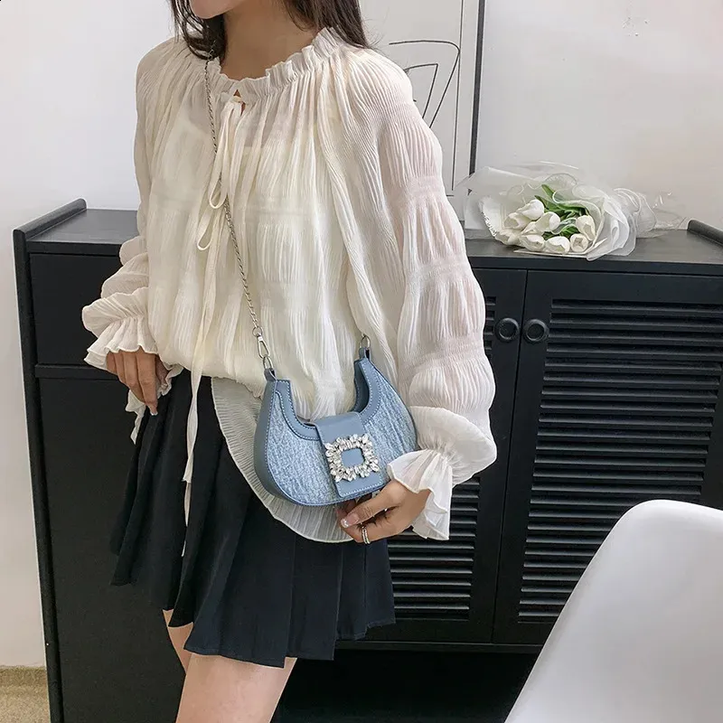 Vintage Y2K Denim Diamond Shoulder Bag - Aesthetic Fashion