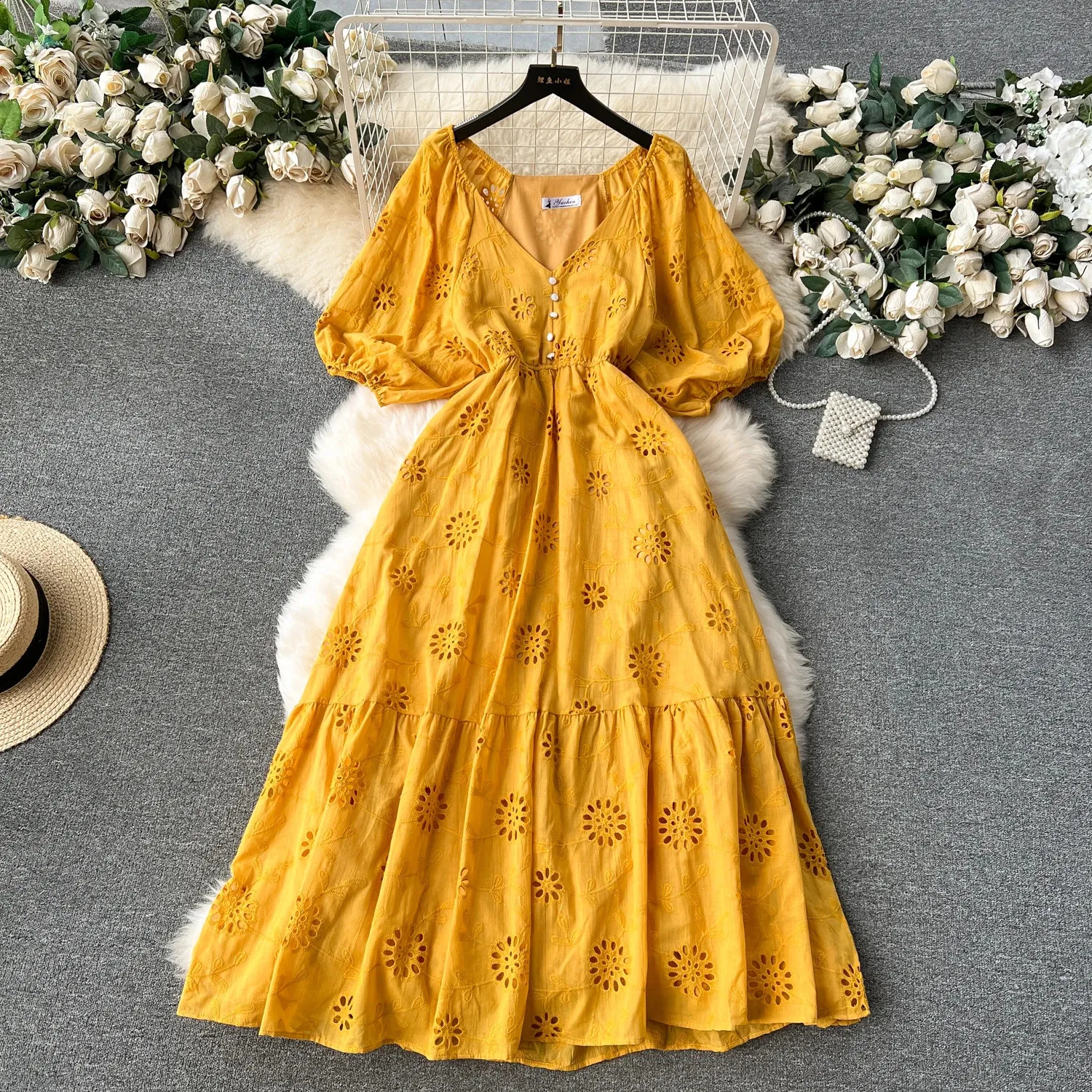 Chiffon Embroidered V Neck Floor-Length Dress with Short Sleeves and  Pullover Closure for Women from Dhgate Basic & Casual Dresses - price 70.99