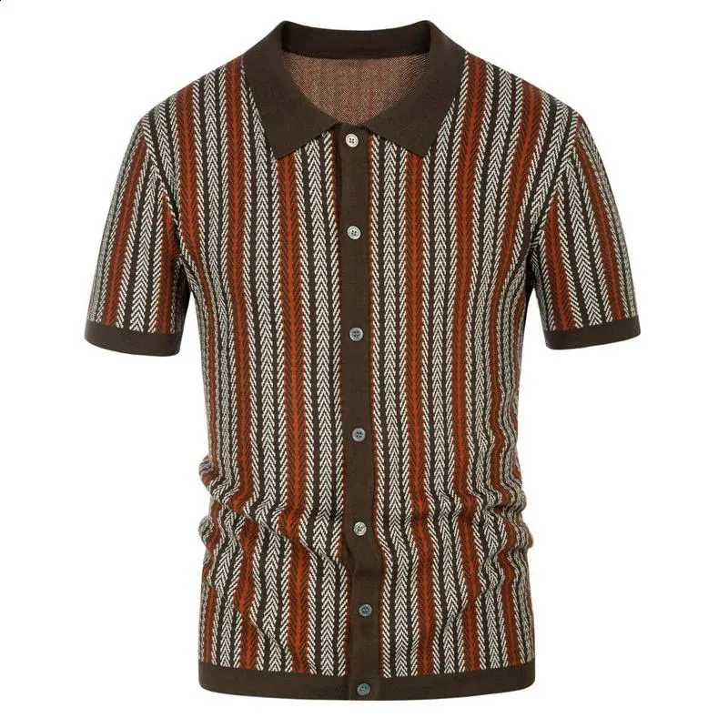 トップス 70's Summer Knit Polo Shirt Retro Knitted Polo Shirt - Summer Mens Short Sleeve Top, 70s