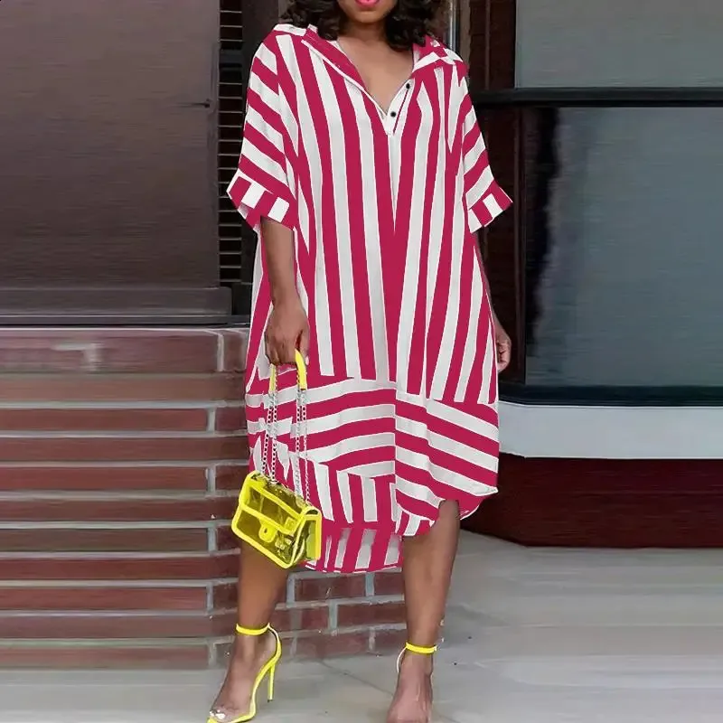 VONDA striped striped dress - Elegant Summer Printed Shirt striped dress for Plus Size Women (5XL) - Perfect for Beach and Casual Wear - Vestidos Robe