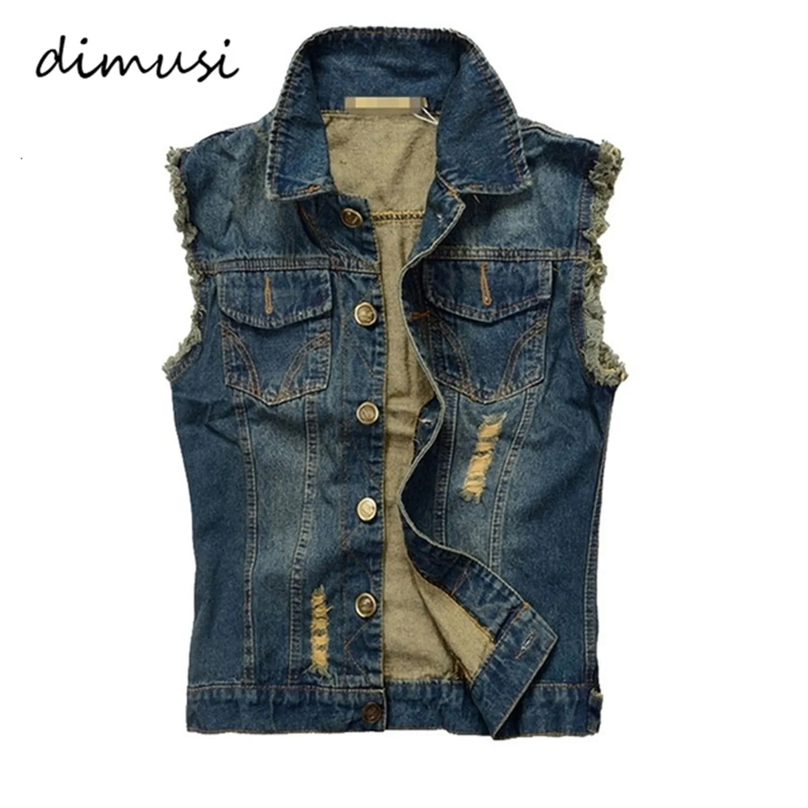 Mens Summer Denim Tank Top Distressed Wash, Retro Hip Hop Style