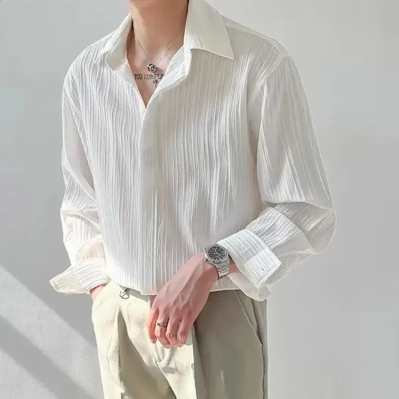 Save Big on Bulk Shirt Long Sleeve Men Korea Top Korean Style Loose Fit  Casual Long Sleeve Shirt For Men Trendy Striped Un Ironed Blouse Autumn  240820