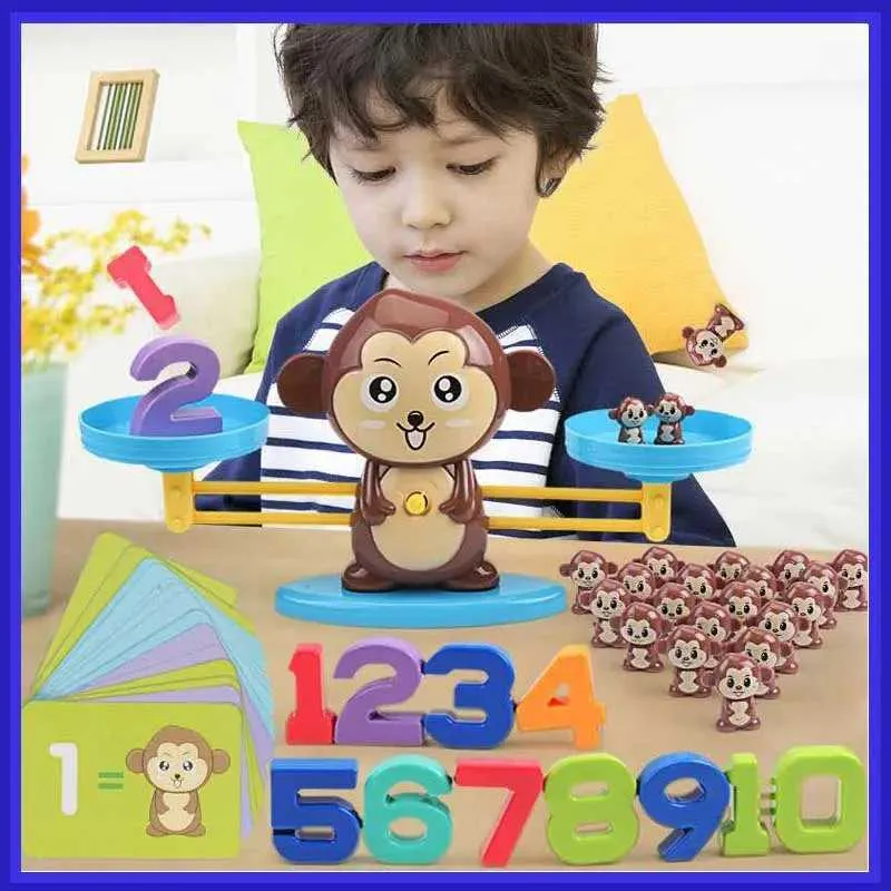 Montessori Math Toy For Toddlers Monkey Balance Scale, Number