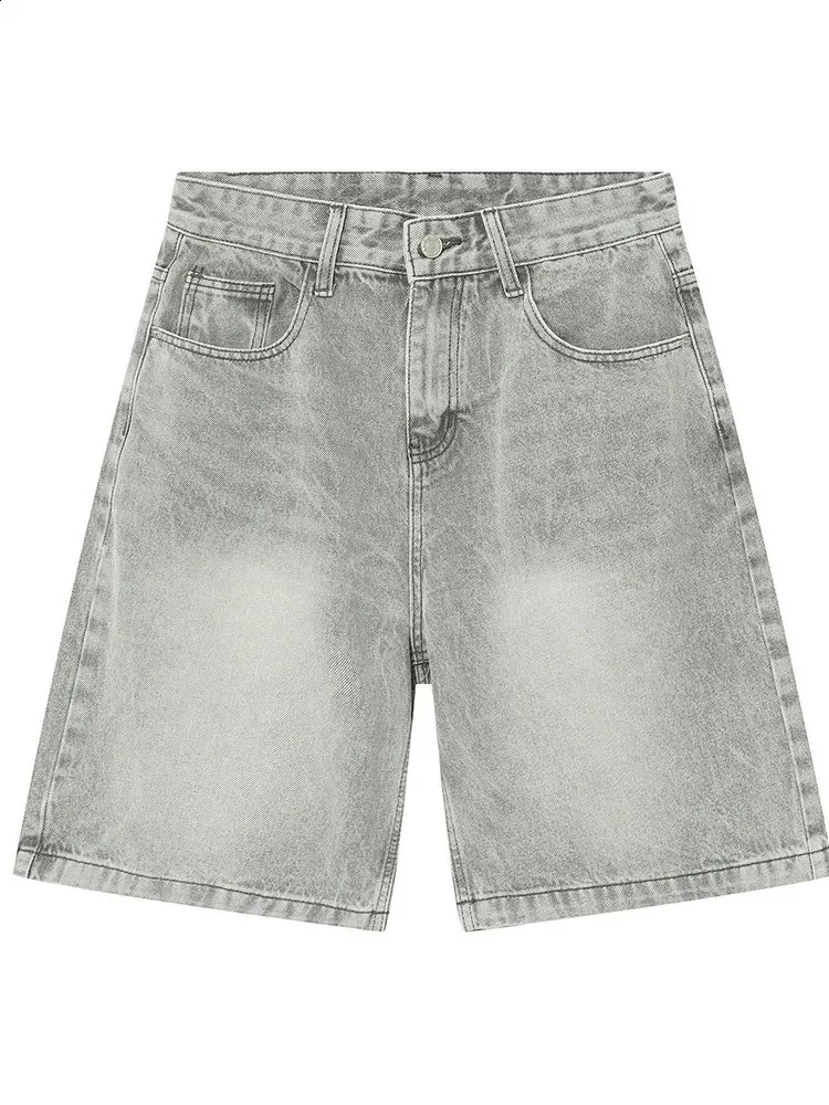 High Waisted Knee Length Denim Shorts Korean Style Retro