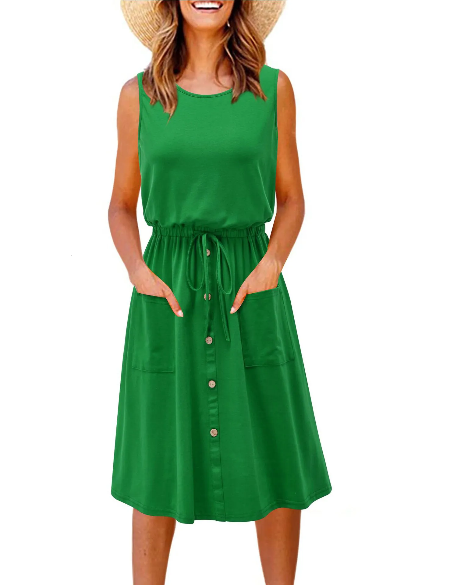 Loose Printed Tank Top Skirt Smocked Midi Dress for Spring and Summer