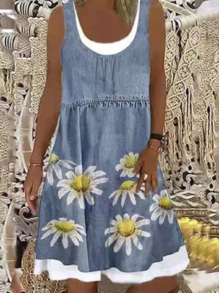 fashion print loose dress Botanical Print Drawstring Half Sleeve Loose Midi Dress