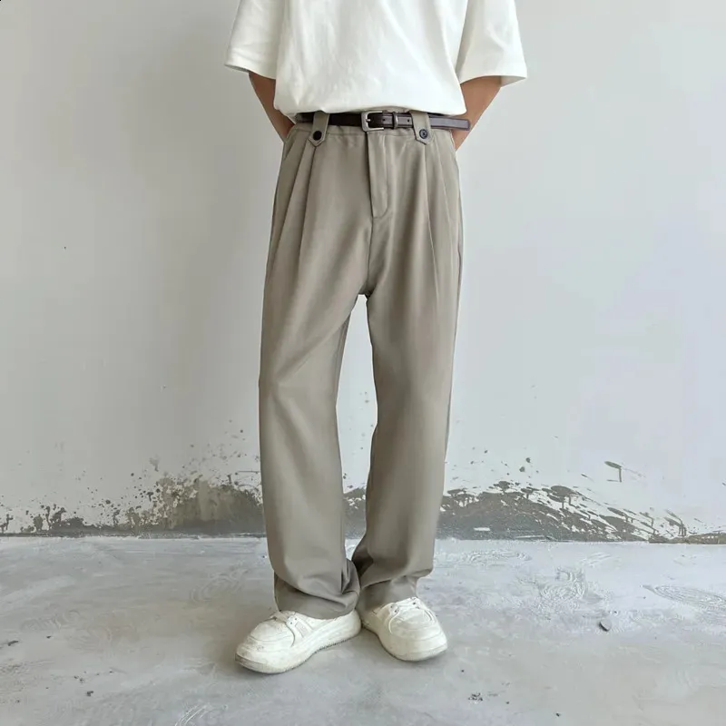 Mens Summer Casual Pants Khaki Black, Loose Straight Fit, Ice Silk