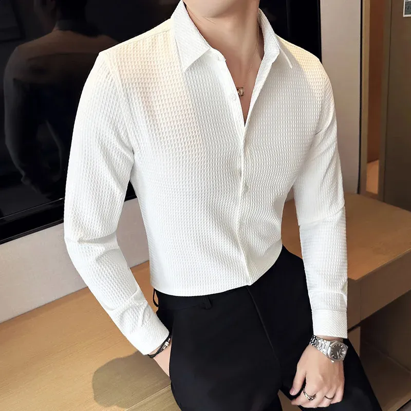 british style dress shirts British Style Autumn Solid Shirt for Men Pointed Collar Long Sleeved Casual  Shirts Fashion Business Formal Dress Shirts M-4XL