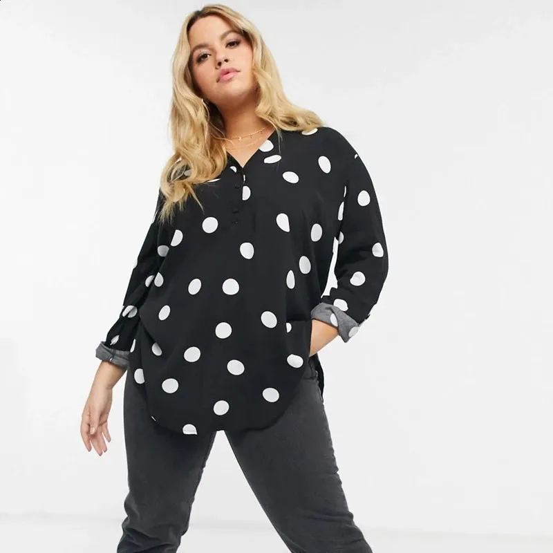 plus size black and white polka dot blouse