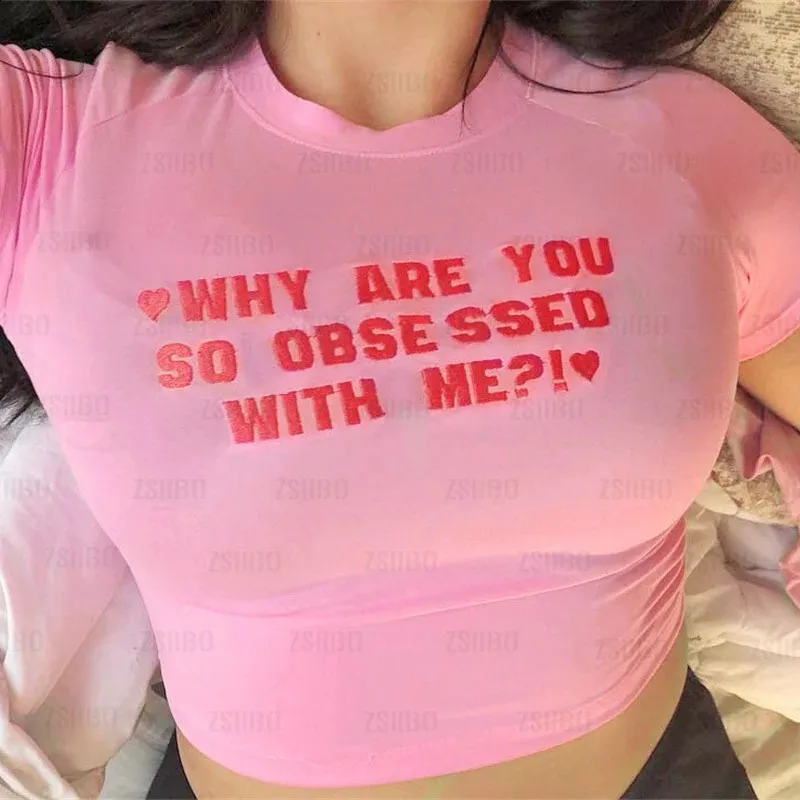 T-shirt unisex Y2k con stampa di lettere rosa oversize magliette