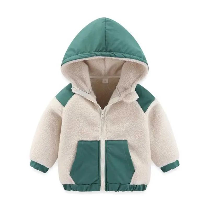 Kids Color Block Polar Fleece Jacket - Full Zip Hooded Windproof Coat For Boys & Girls, Fall Winter Outerwear