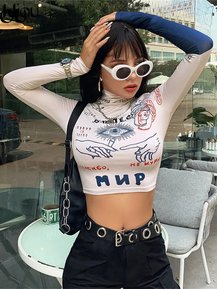Save Big on Bulk T Shirt Ciliegie Long Tail Tee Shirts Women's Fitted  Turtleneck Crop Top With Letter Print, Long Sleeve, Skinny Streetwear Shirt 