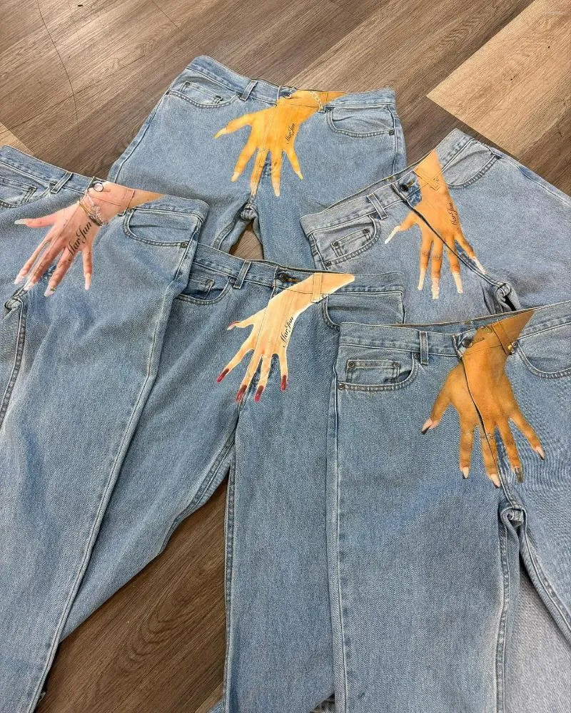 Pantalones vaqueros para hombre Y2k góticos Hip Hop con estampado de palmeras holgados Haruku moda para hombres y mujeres pantalones vaqueros de cintura alta vintage_voghion.com