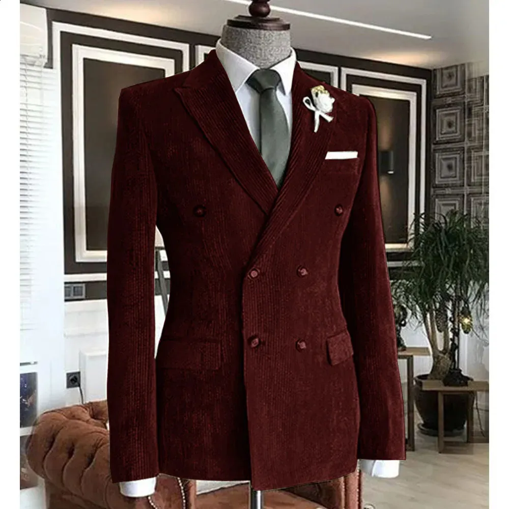 Premium Corduroy Blazer: Double Breasted Suit Jacket, Casual