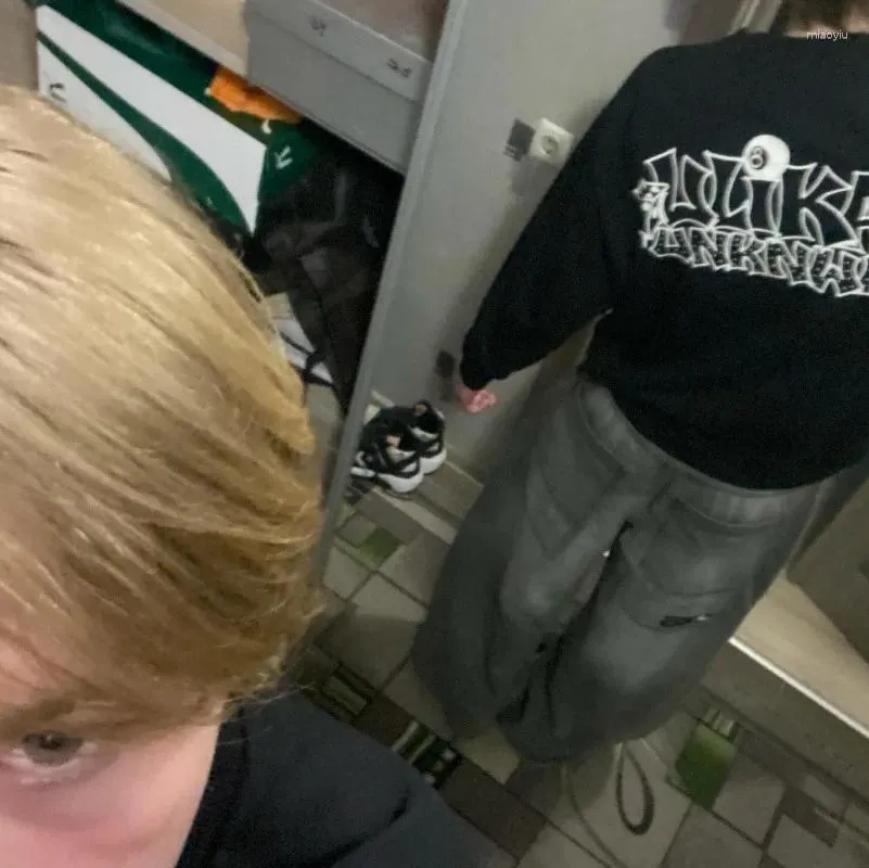 Jeans pour hommes streetwear Haruku couleur unie délavé baggy hommes Y2K mode rétro punk décontracté joker gothique taille haute large_voghion.com