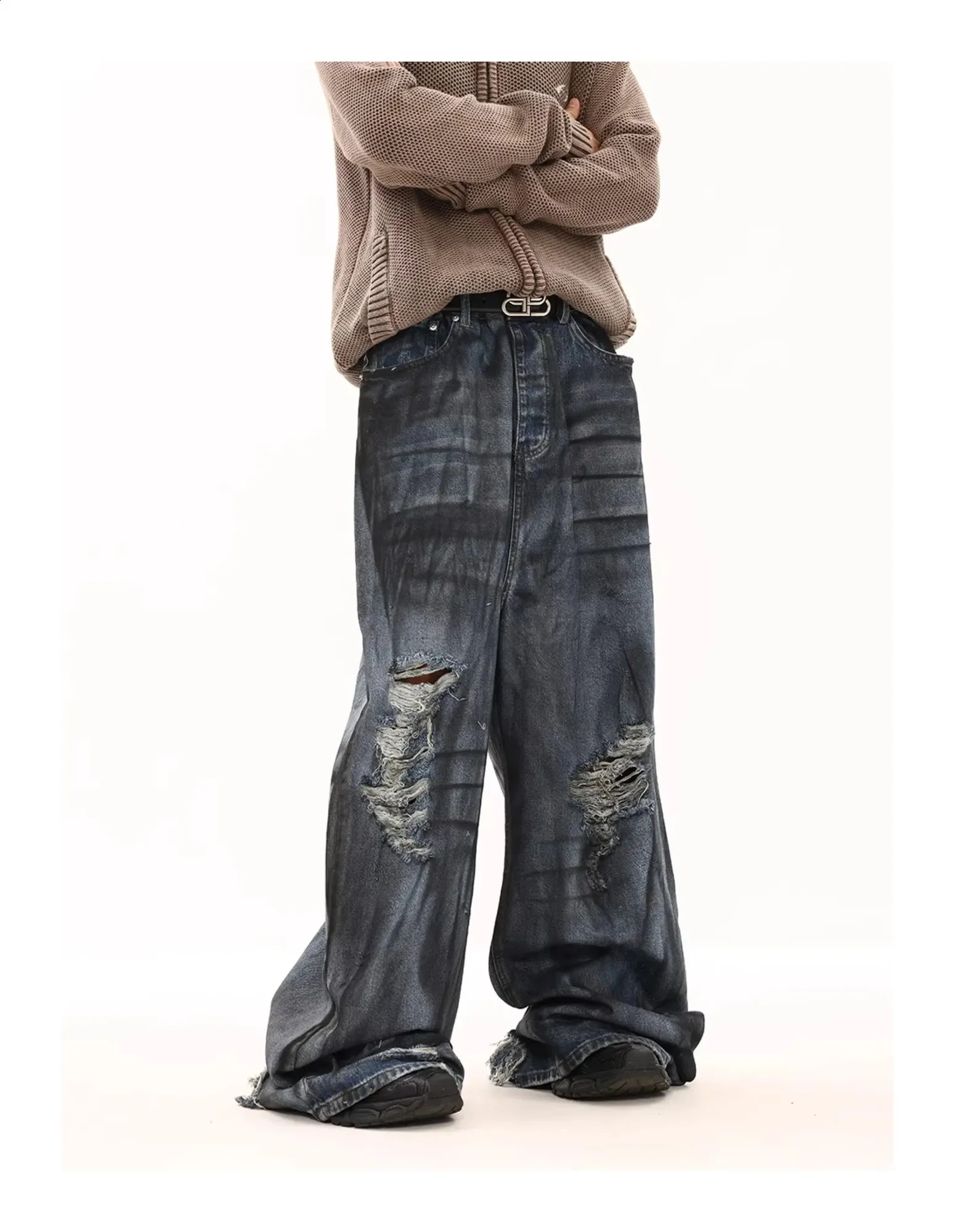 【KOOLOSET】Old Vintage Wide Denim DHgate.com:Vintage Ripped Wide Leg Jeans: American Chic