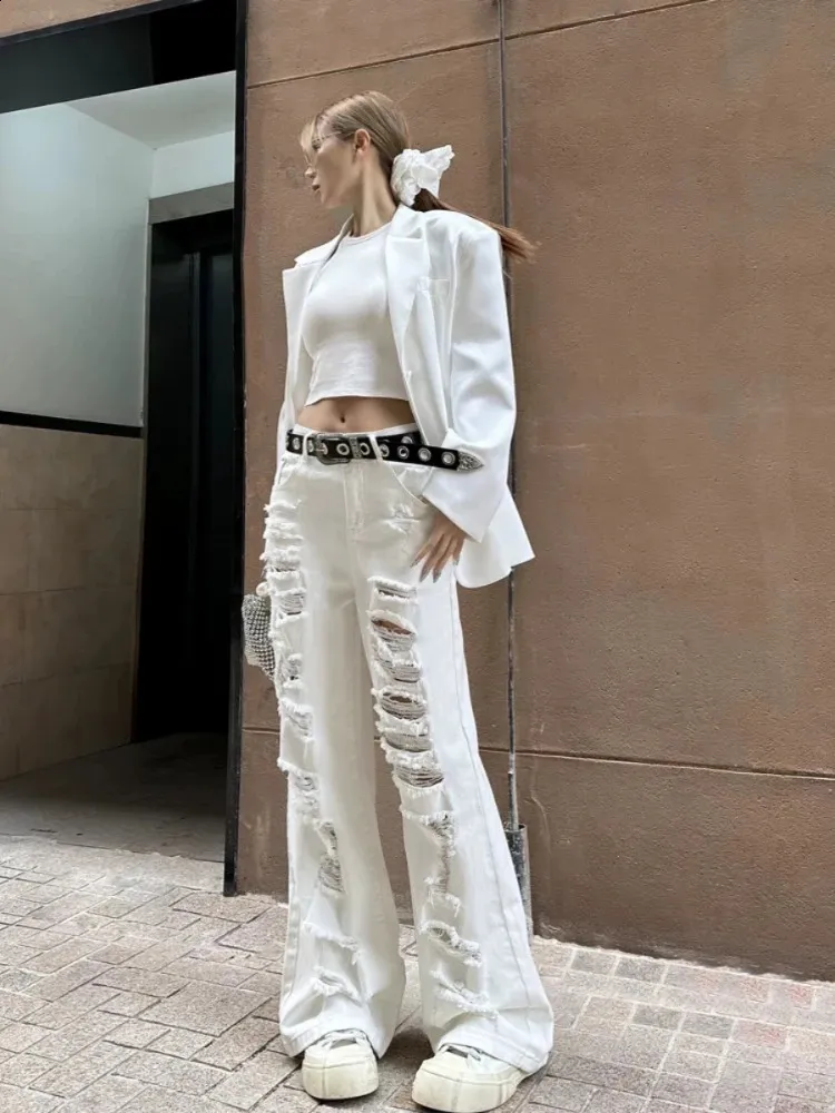 White Ripped Wide Leg Jeans: Trendy High-Waisted Denim