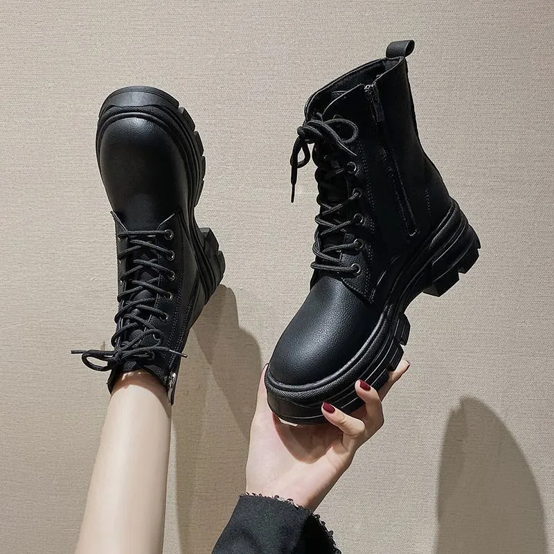 Black and White Platform Martin Boots for Women Luxury Designer