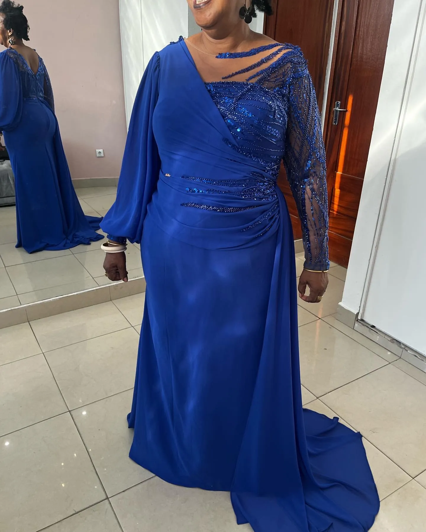 Plus Size Royal Blue Mermaid Mother Of Bride Dress Sequined Chiffon Long  Sleeve Evening Gown from Dhgate Mother's Dresses - price 160.81