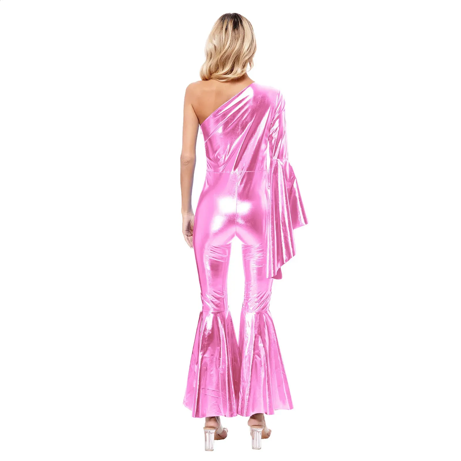 Pink 70s Style Jumpsuit CANDI Jumpsuit 70s Style Plunge Halterneck