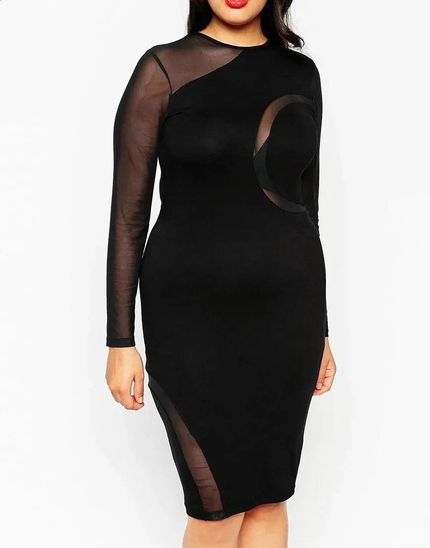 Plus Size Bodycon Club Dress: Long Sleeve, Mesh Detail - Shop Now! Best  Seller from Dhgate Plus size Dresses