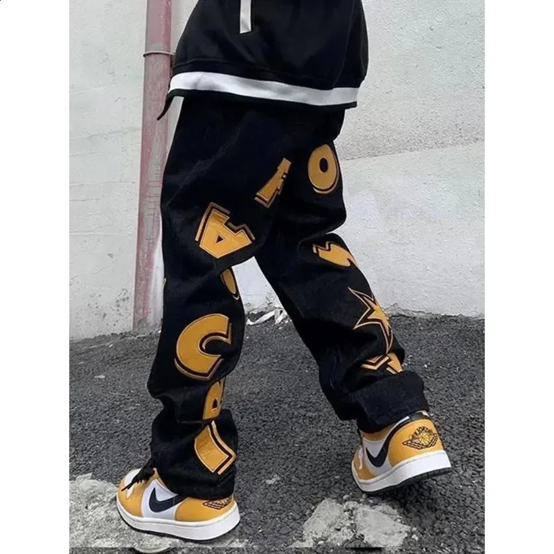 American Star Jeans: Retro Black Denim, Letter Print, Y2K Style