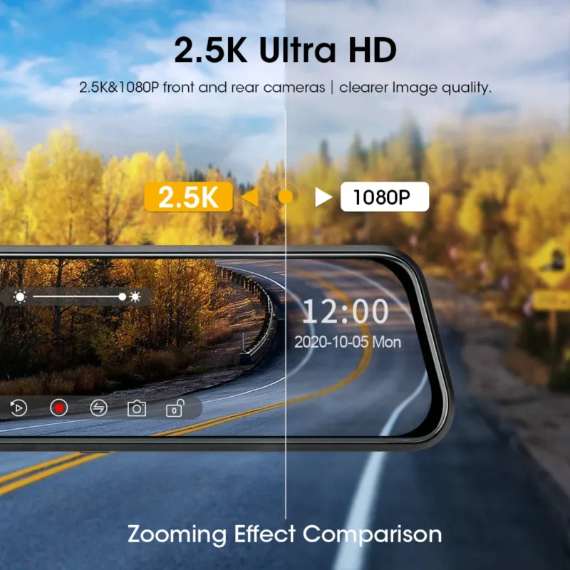 2K Mirror Dash Cam - WiFi Car DVR, HD Rear View Camera Recorder, Loop ...