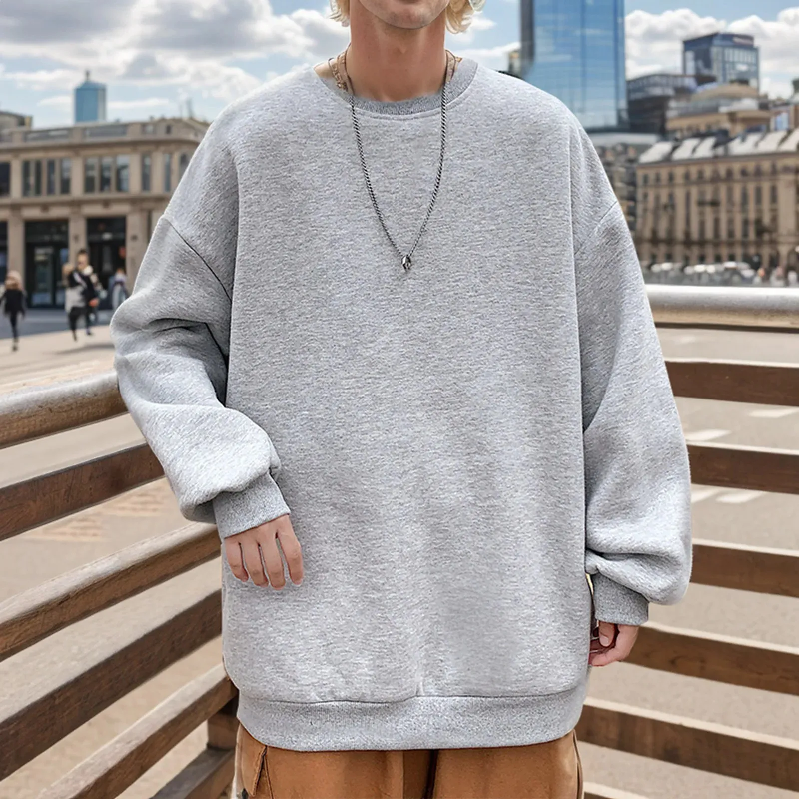 Mens Oversized Crew Neck Sweater With Long Sleeves And Hood Casual Oversized Sweatshirt Men Style 240821 From Eshinestore Vendor 16.25 DHgate.Com