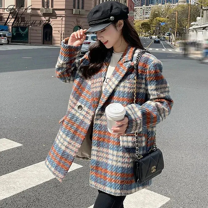 Save Big on Bulk Korean Style Coats Plaid Wool Coat Womens Korean Fashion  Winter Mid Length Jacket Office Suit Outwear Best Deals on DHgate