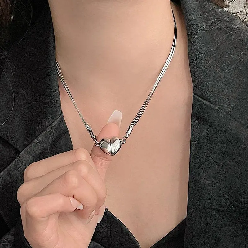 Luxury Multilayer Magnetic Necklace For Women Heart Pendant Stainless Steel Elegant Clavicle Crystal Chain Silver Color Y2K Jewelry From Montrezlharrell 6.21 DHgate.Com