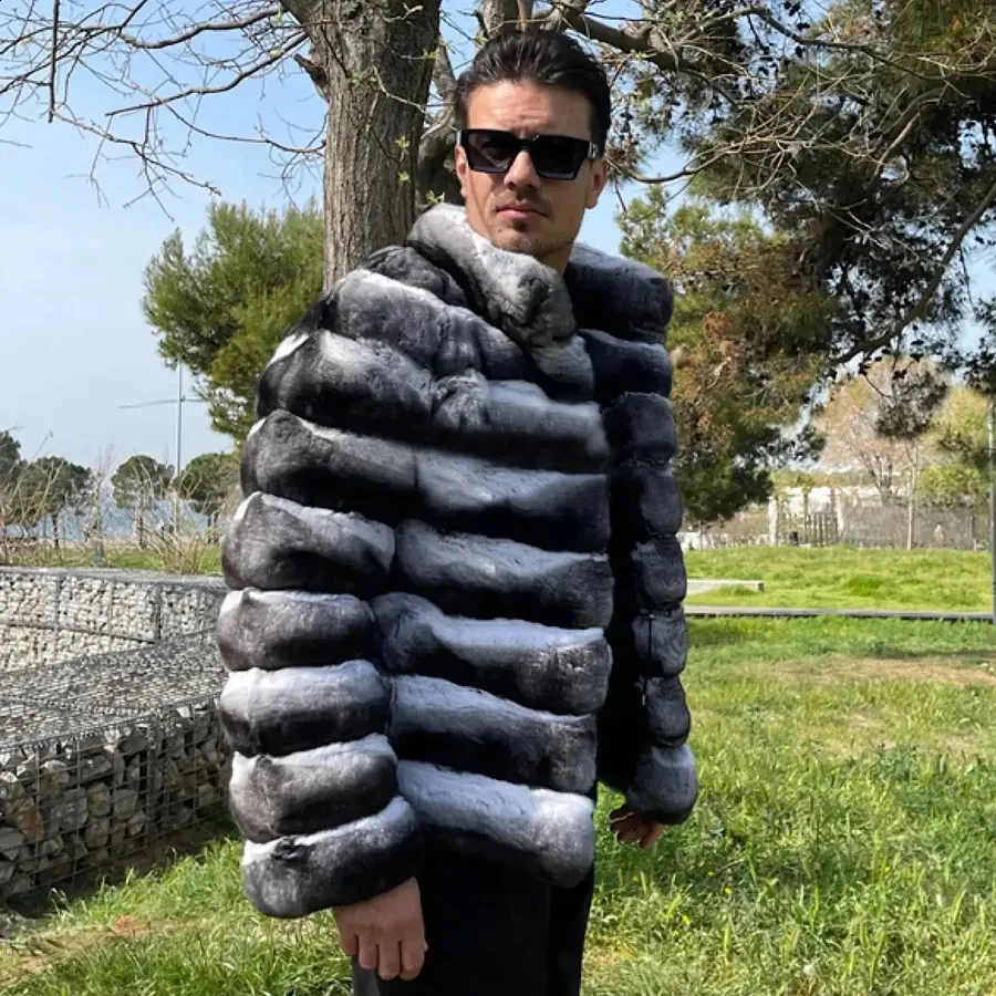 Cappotto Lungo Di Lusso In Pelle Di Coniglio Rex Originale Per Uomo - Collo A Scialle, Personalizzabile - Foto 2