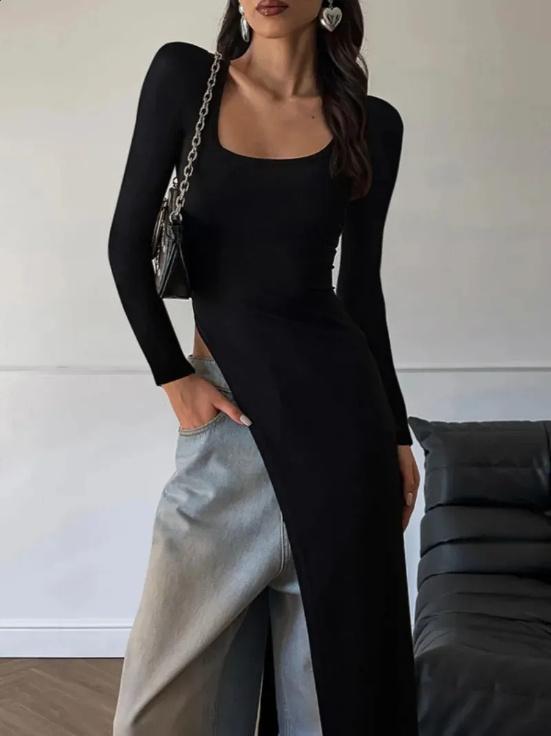 high slit t shirt dress Elegant A-line High Neck Satin Lace Long Sleeves Wedding Dress with Pockets