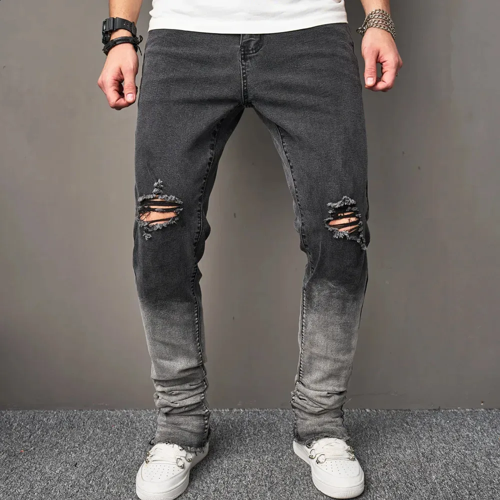 Gradient Floral Embroidery Denim Jeans in Indigo South Gradient 