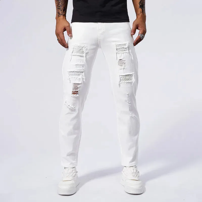 Slim Fit White Ripped Jeans Guys Mens Ripped Jeans With - Main Image