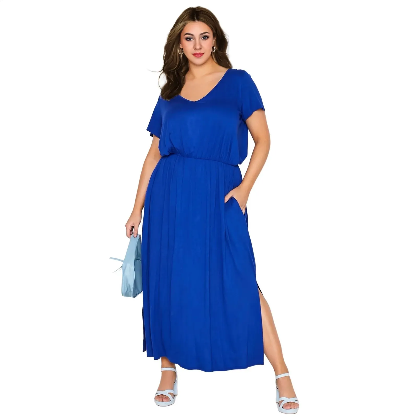 BELAROI Plus Size Maxi Dress - Casual Summer Dress With Pockets & Side Split (Tie Dye Dark Blue, 2X) - View #14