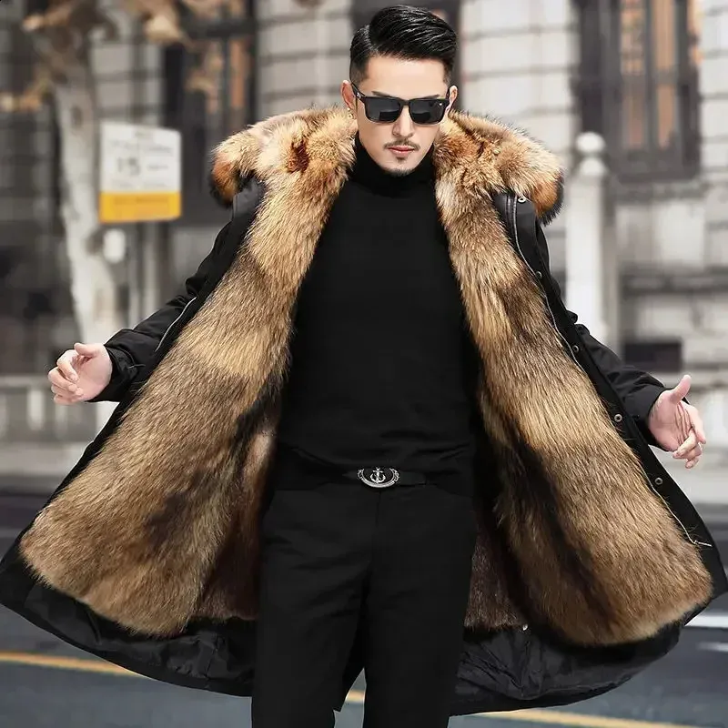 Bomber Jacket Fur Lined Hood Winter Coat Mens Faux Fur Lined