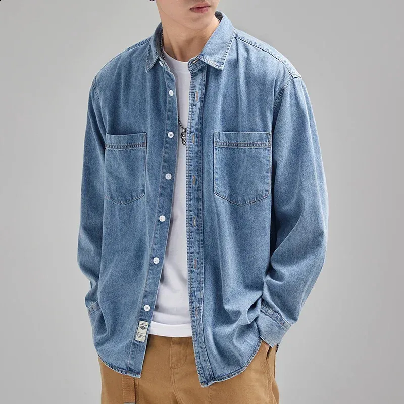 Harajuku Cotton Denim denim shirt - Men's Retro Quality