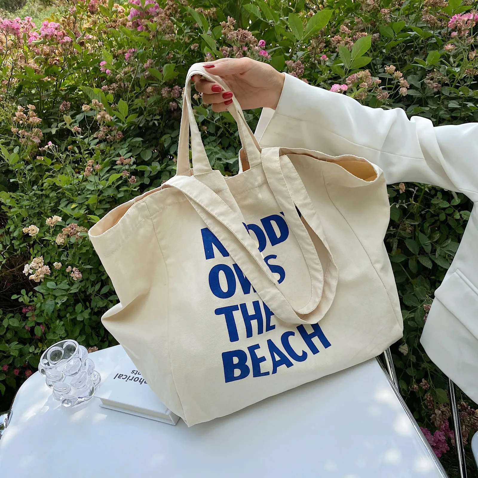 Canvas Tote Bag With Shoulder Strap: Large Capacity Womens Work