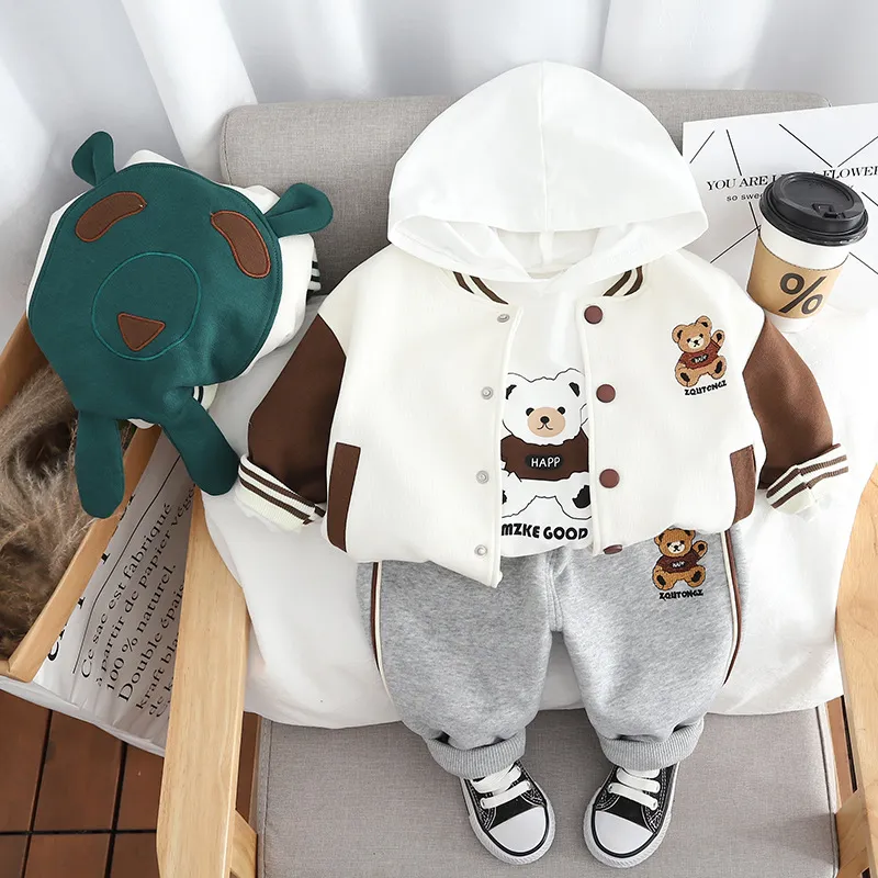 Autumn Fashion Baby Boy Clothing Kids Sport Suits Bear Embroidered