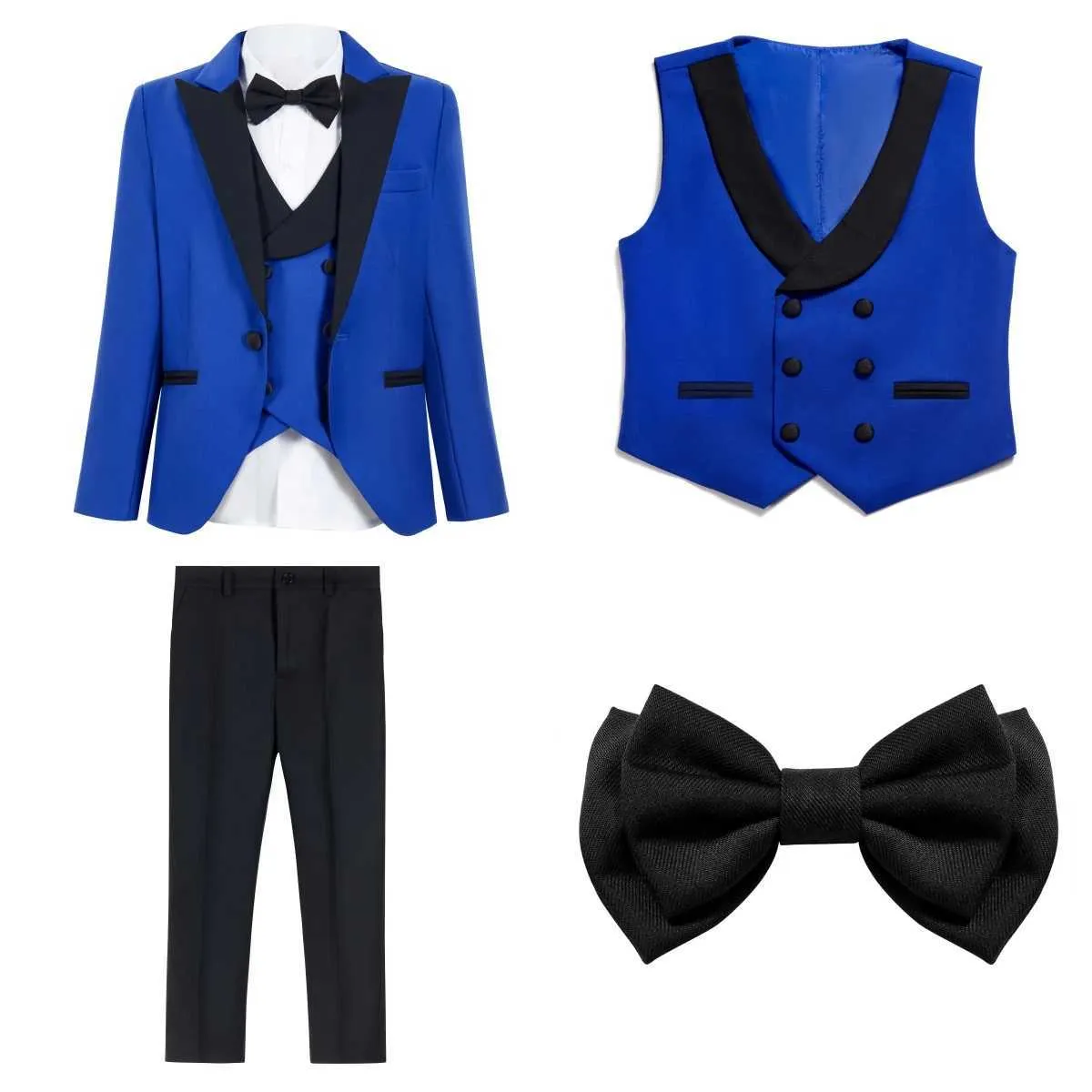Boys Business Suits Coat 3 Piece Outfit Tuxedo Set For Kids Formal Suit Boys Pants Necklace Set Slim Knitted Romper Outfits Boys Size 5t Baby Boy Outfit - View #5